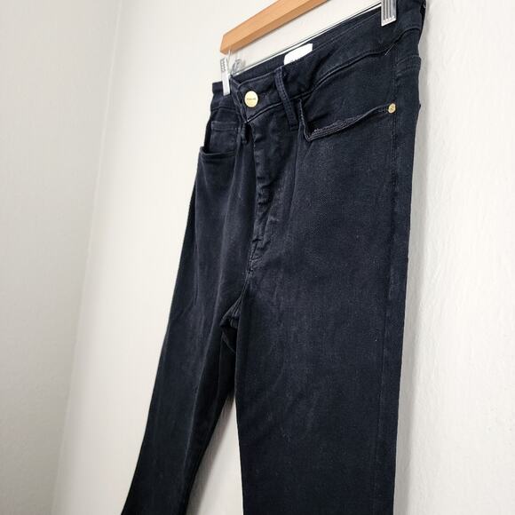 FRAME Le One Black Flare Split Hem High Waist Jeans Super Stretch NWT Size 2 - Picture 7 of 13